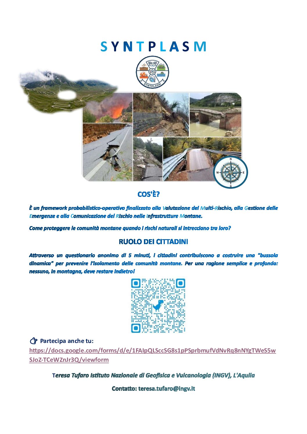 Questionario Progetto SYNTPLASM (INGV) rischi naturali in montagna